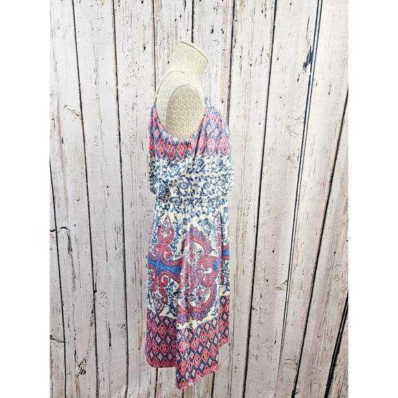 ALK Women's M Maurices Spaghetti Strap Pink Damask Blouson Knee Length Dress EUC - Picture 2 of 7